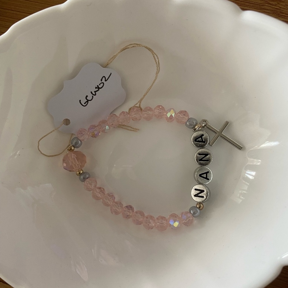 ♥️Pink Beaded Nana Bracelet with Cross Charm single